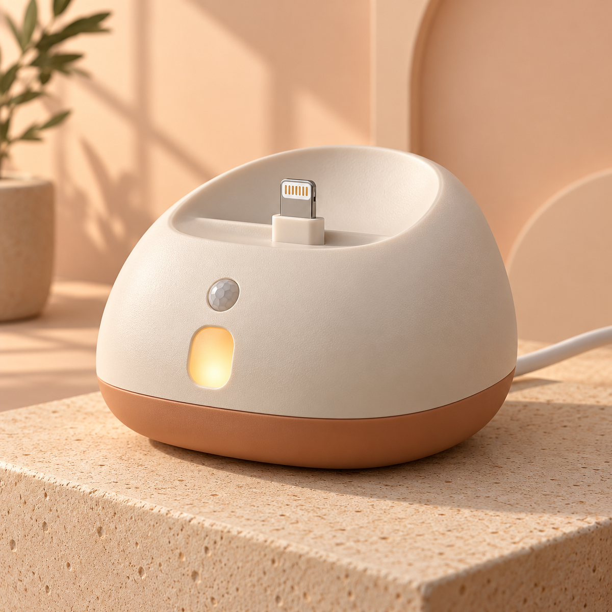 Cream & Terracotta Phone Charging Dock with Motion-Sensor Night Light