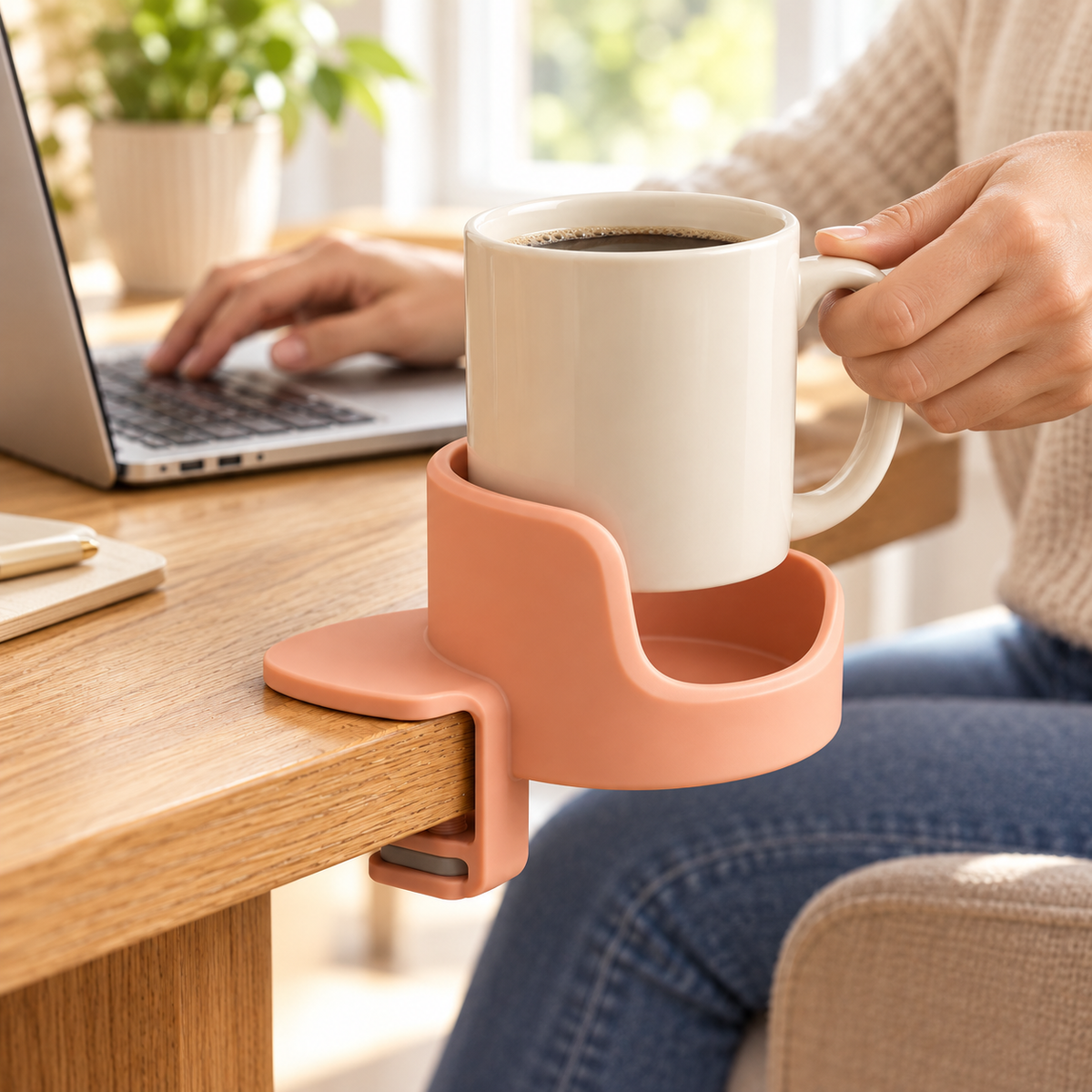 Peach Clamp-On Desk Cup Holder