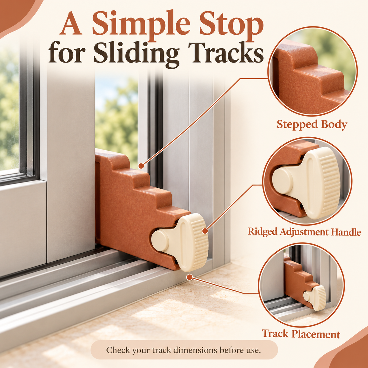 Terracotta Adjustable Sliding Door & Window Track Stopper