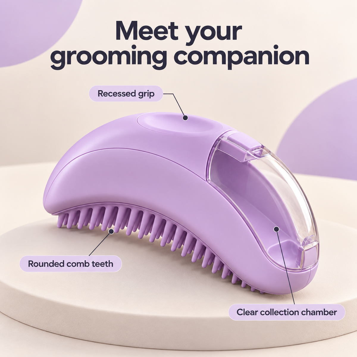 Lavender Pet Grooming Brush with Hair Collection Chamber