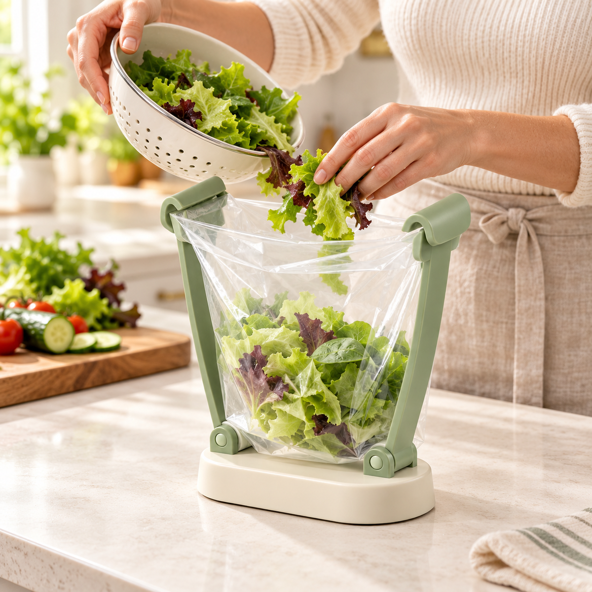 Sage Green Hands-Free Food Bag Holder
