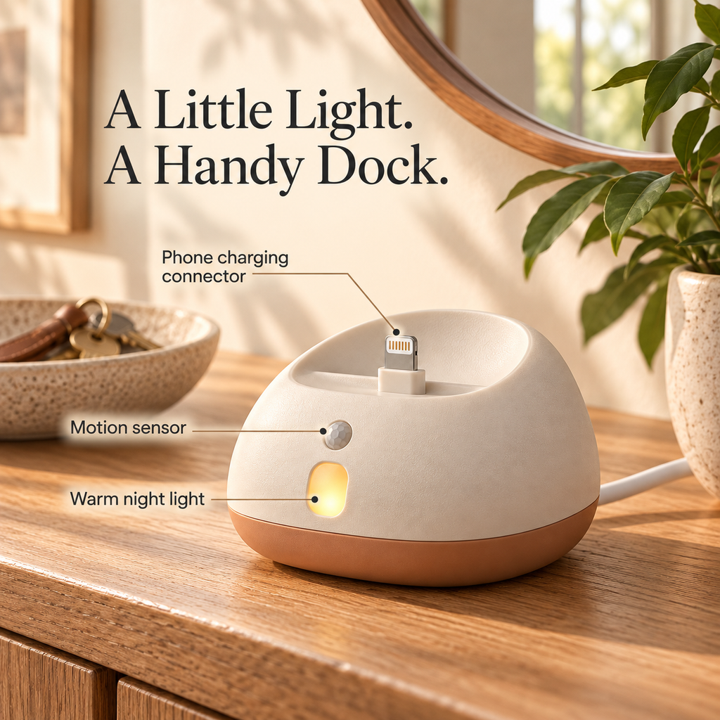 Cream & Terracotta Phone Charging Dock with Motion-Sensor Night Light