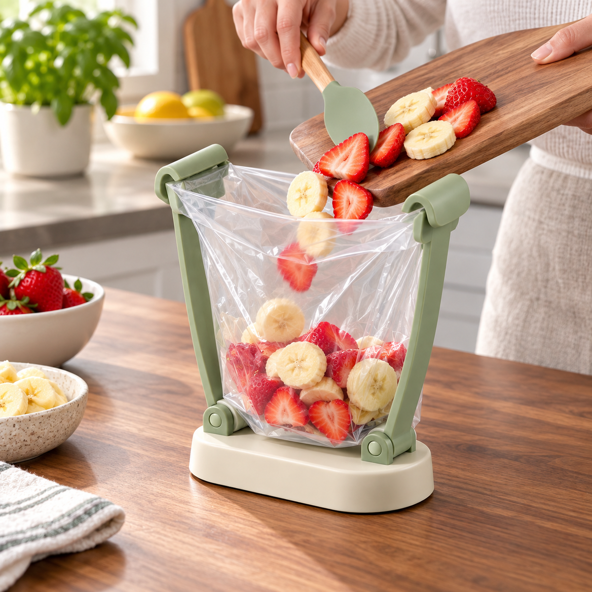 Sage Green Hands-Free Food Bag Holder