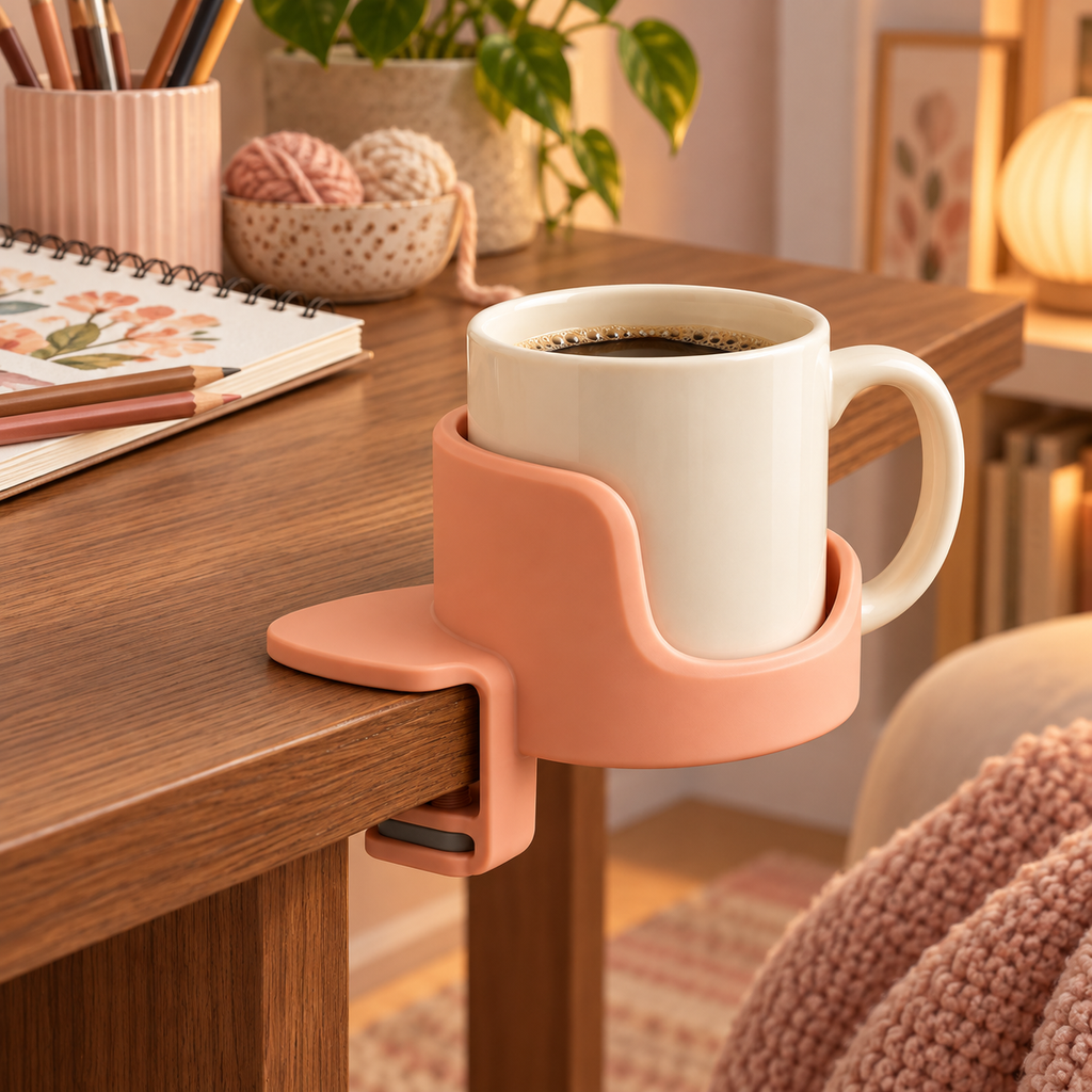Peach Clamp-On Desk Cup Holder