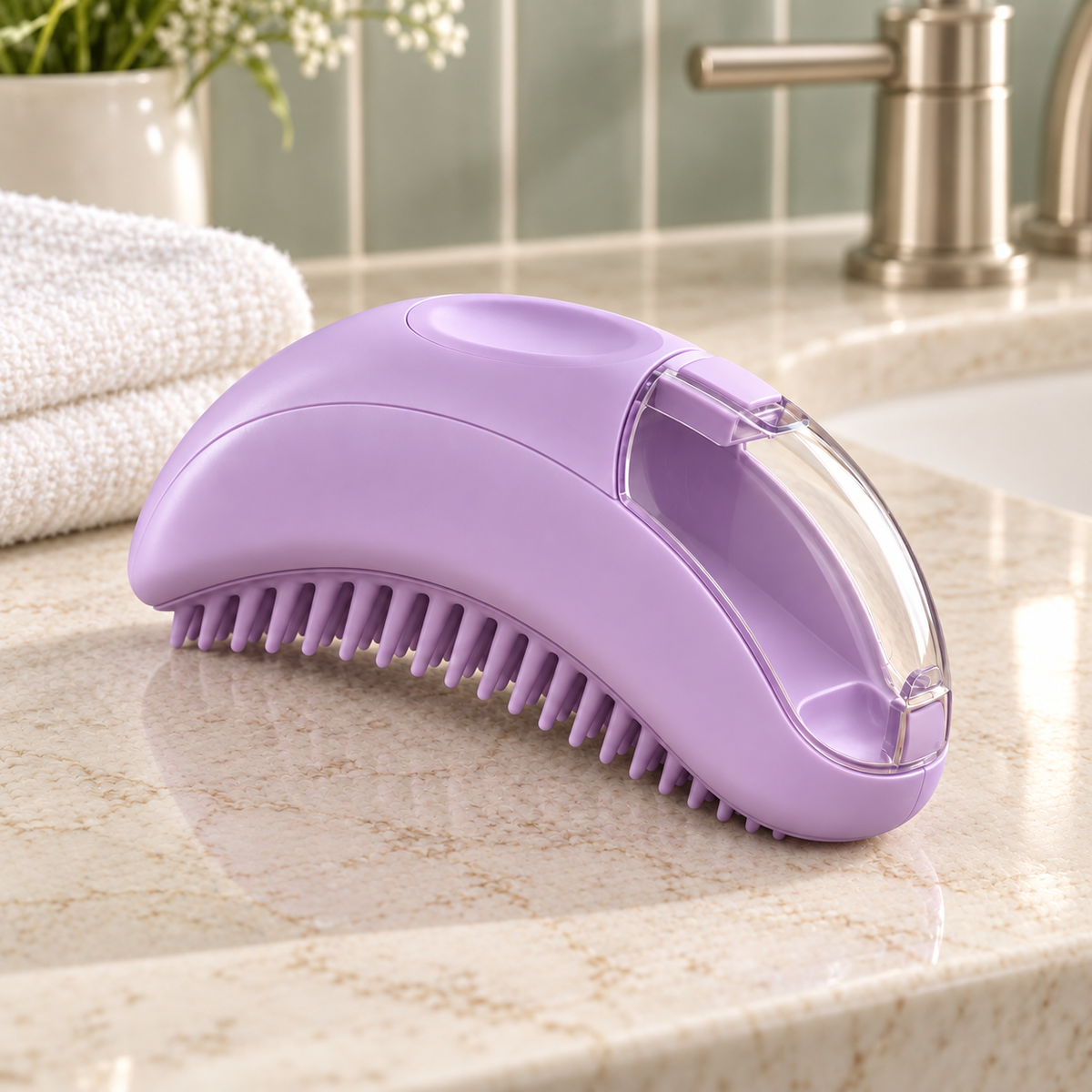 Lavender Pet Grooming Brush with Hair Collection Chamber