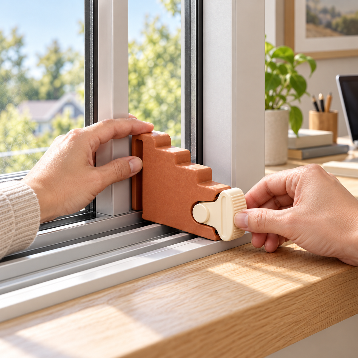 Terracotta Adjustable Sliding Door & Window Track Stopper