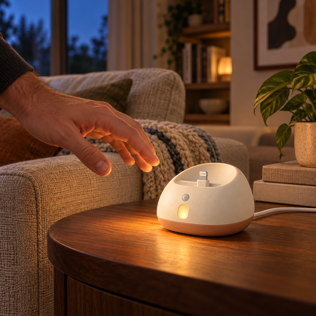 Cream & Terracotta Phone Charging Dock with Motion-Sensor Night Light