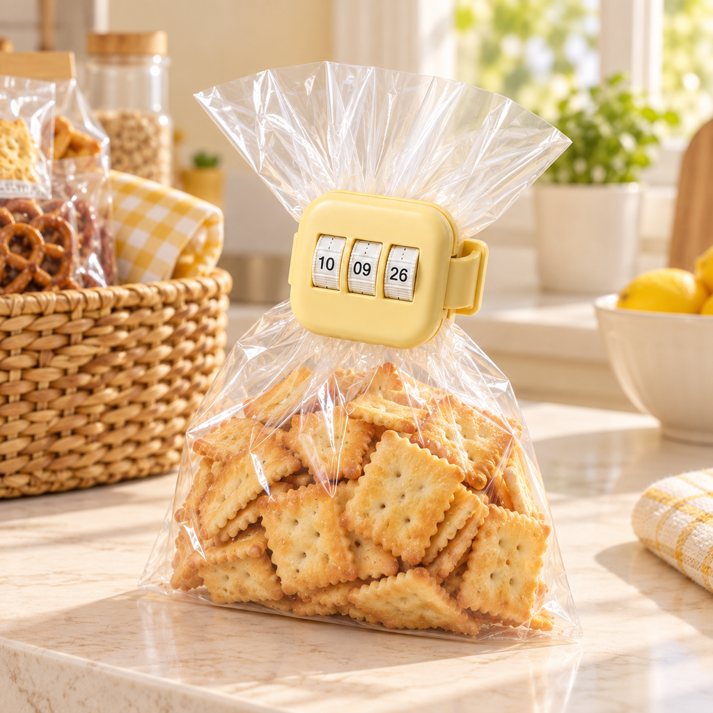 Butter Yellow Food Bag Clip with Date Tracker