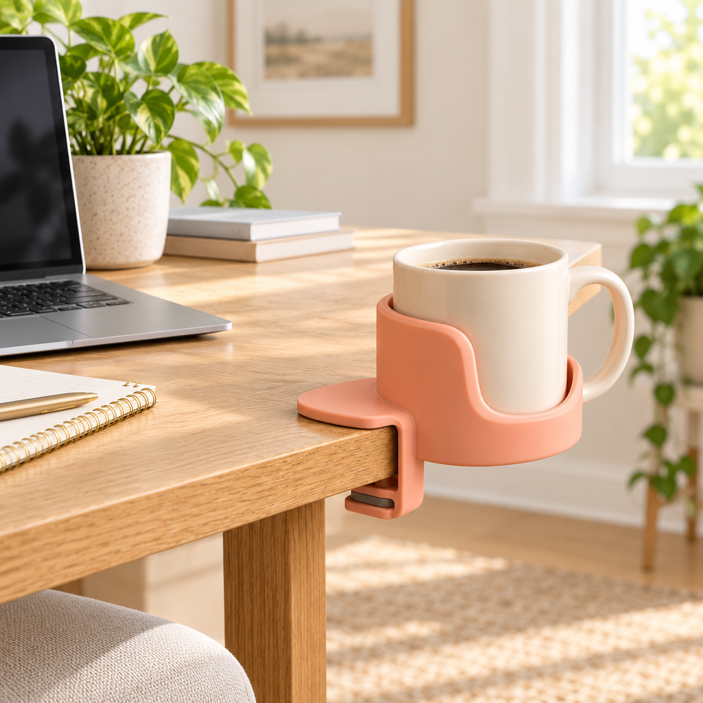 Peach Clamp-On Desk Cup Holder
