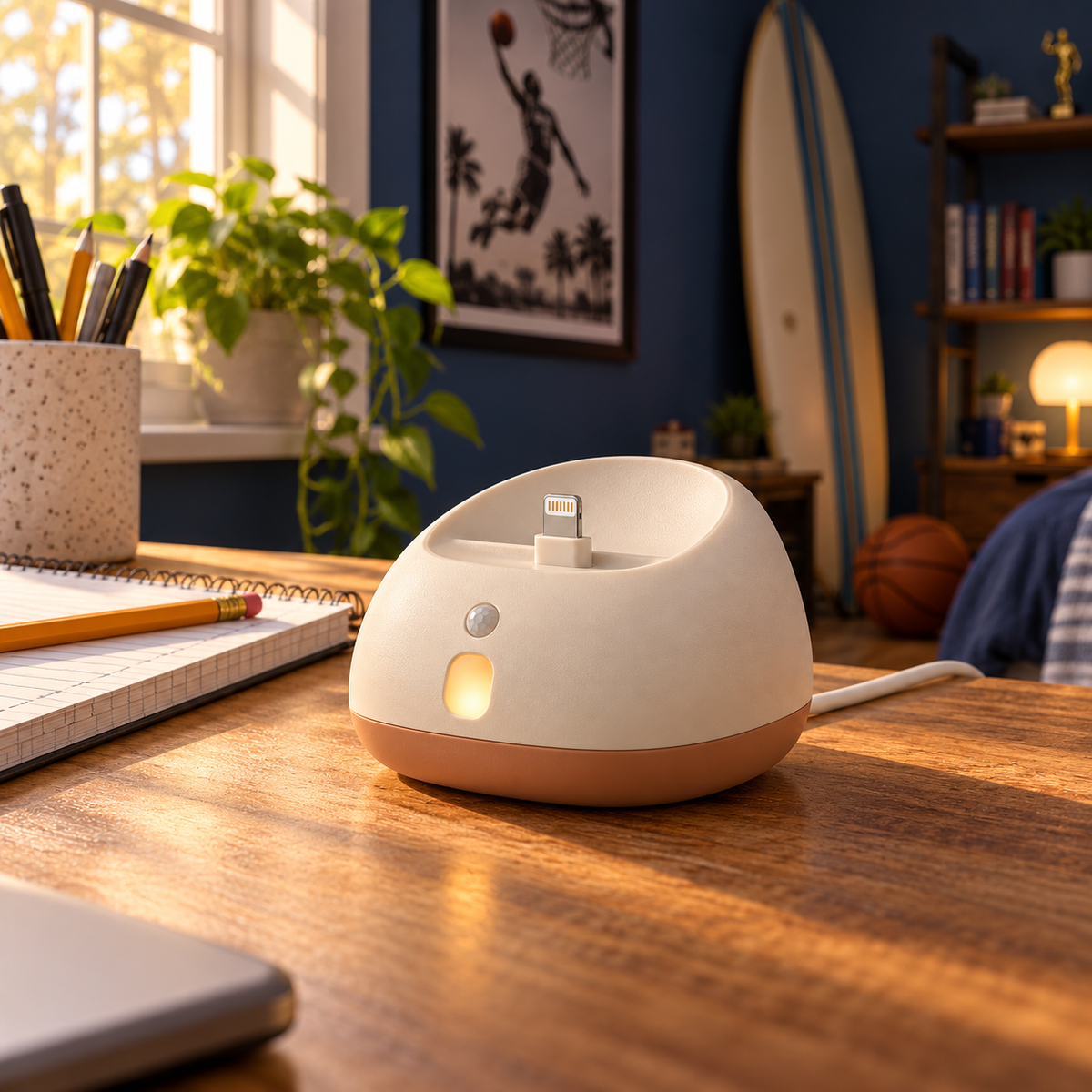 Cream & Terracotta Phone Charging Dock with Motion-Sensor Night Light