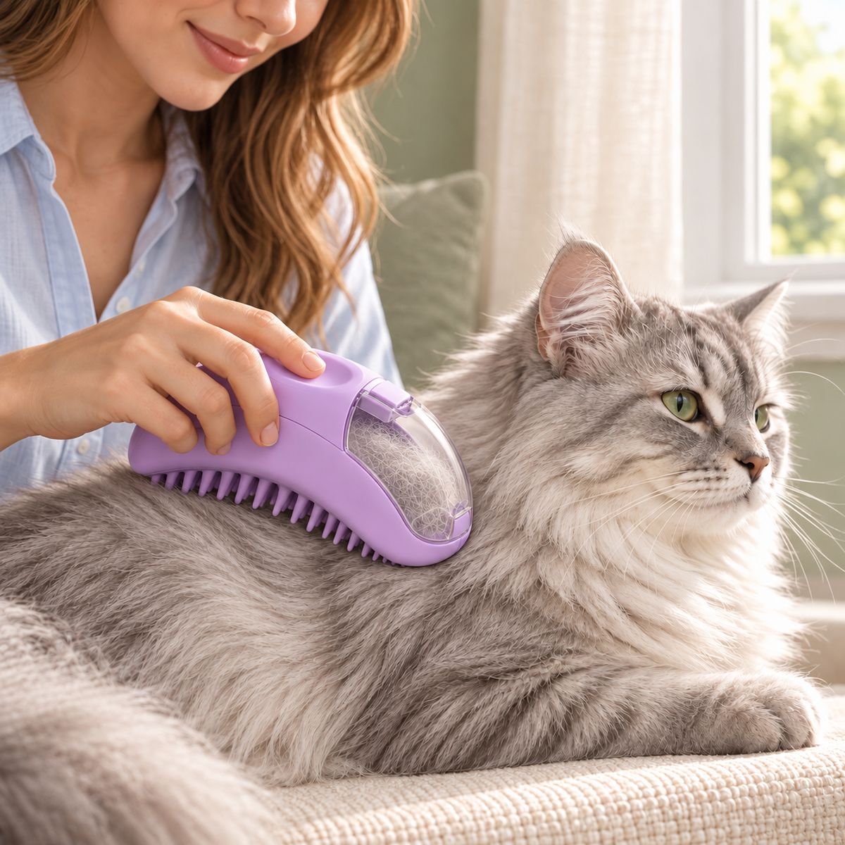 Lavender Pet Grooming Brush with Hair Collection Chamber