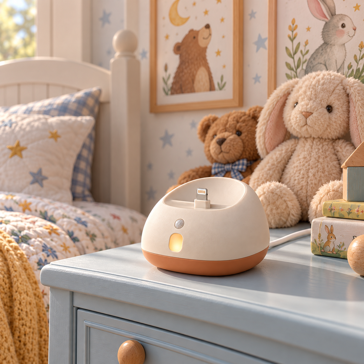 Cream & Terracotta Phone Charging Dock with Motion-Sensor Night Light