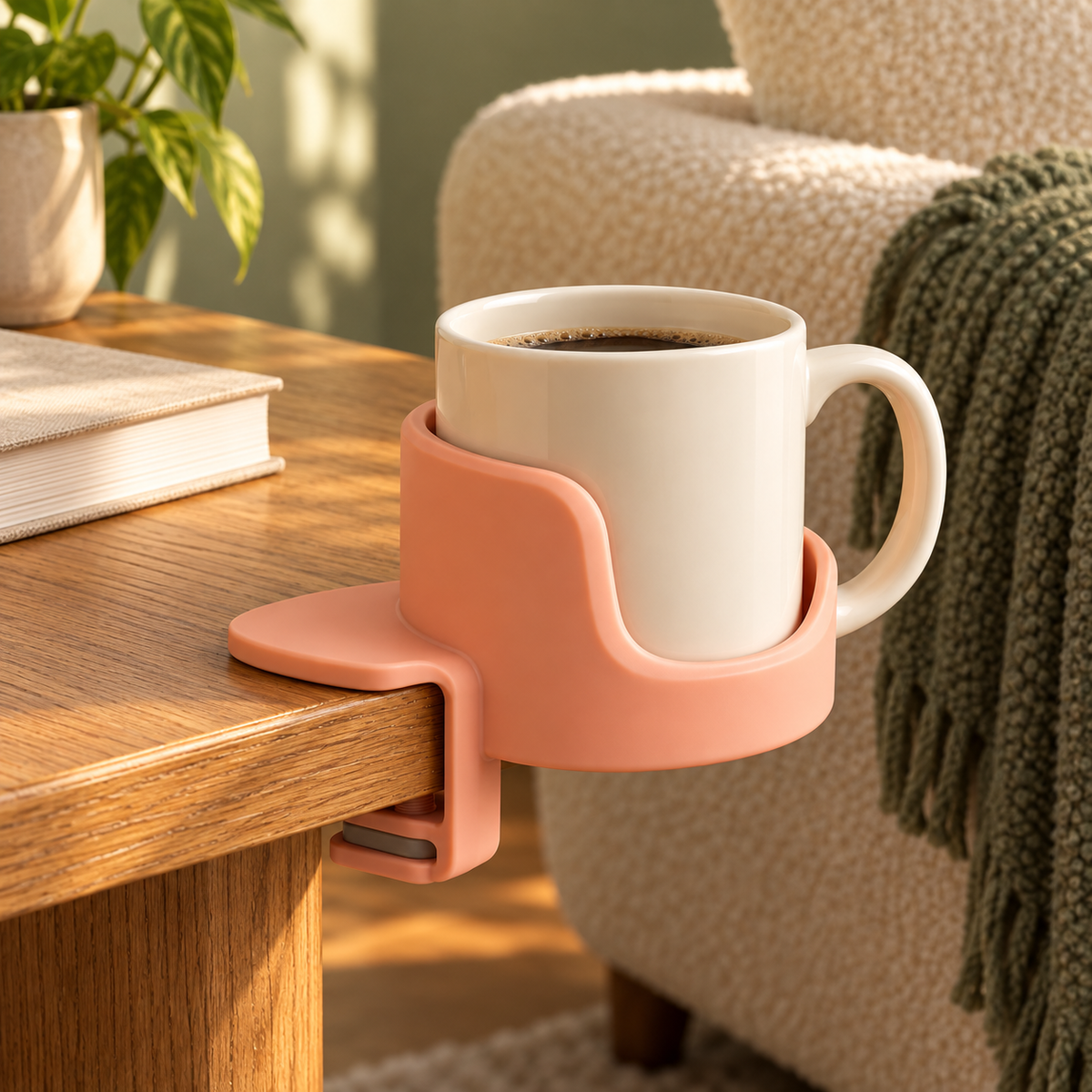 Peach Clamp-On Desk Cup Holder