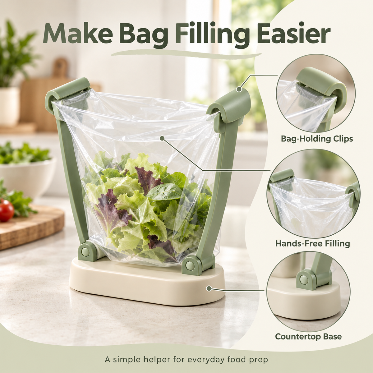 Sage Green Hands-Free Food Bag Holder
