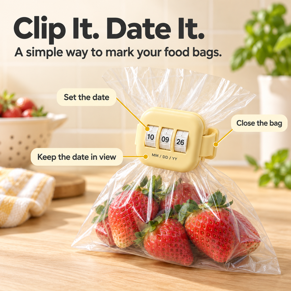 Butter Yellow Food Bag Clip with Date Tracker